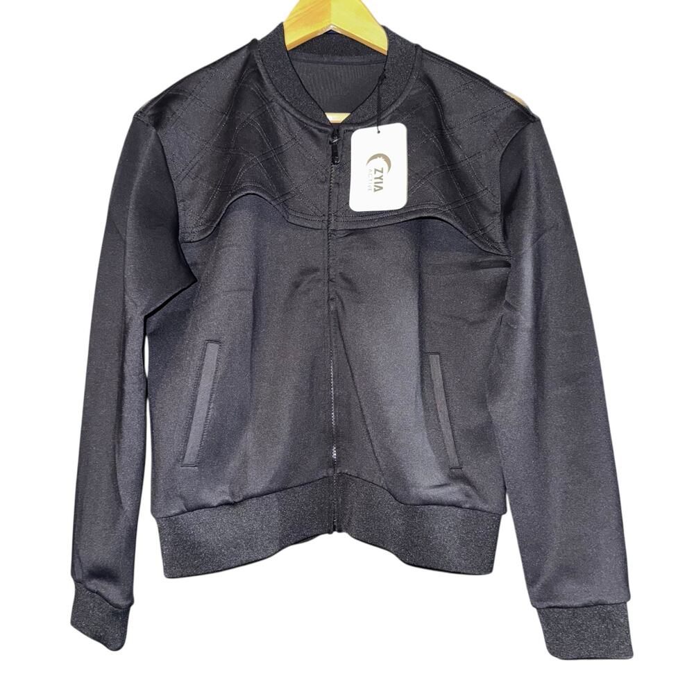 NWT Zyia Active Mesh Primo Activity Jacket Women Med Black Zip Pockets Stretch
